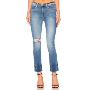 FRAME Le High Straight Jeans Distressed Knee Raw Hem Blue Denim Size 28